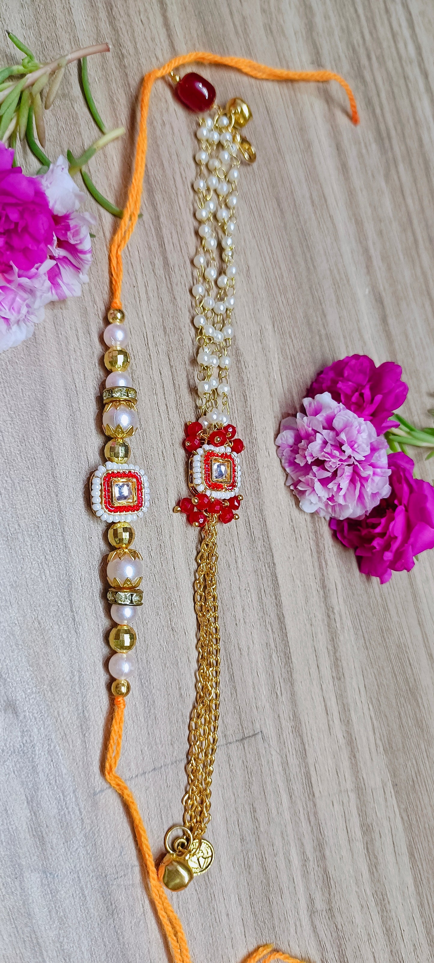 Couple Rakhi with pearl and kundan