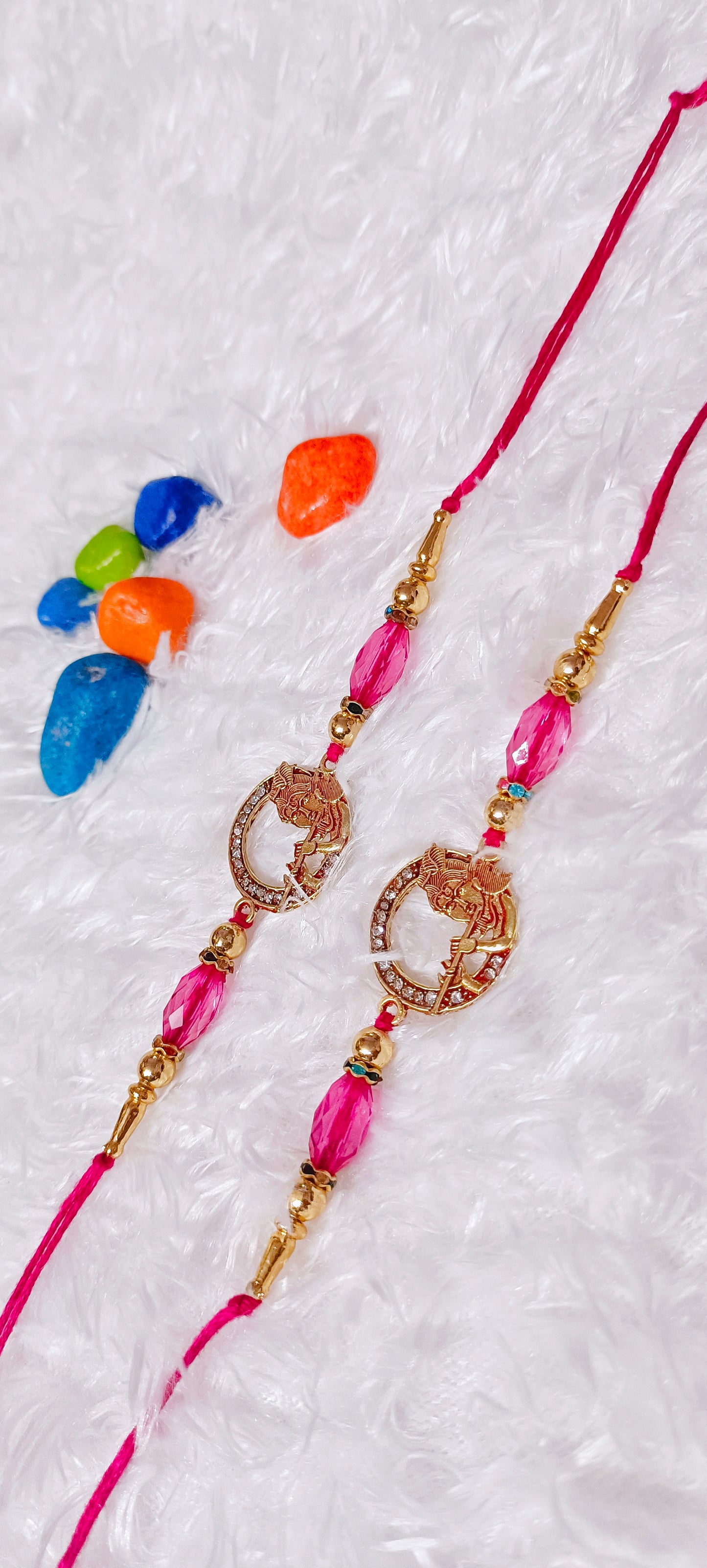 Krishna ji Rakhi pink beads with Ad